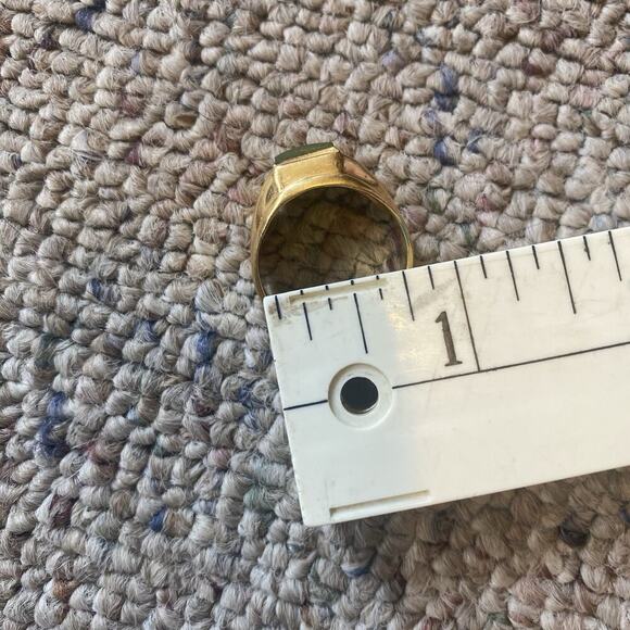 Vintage sterling silver gold plated men rectangle jade crystal statement ring - Picture 7 of 7